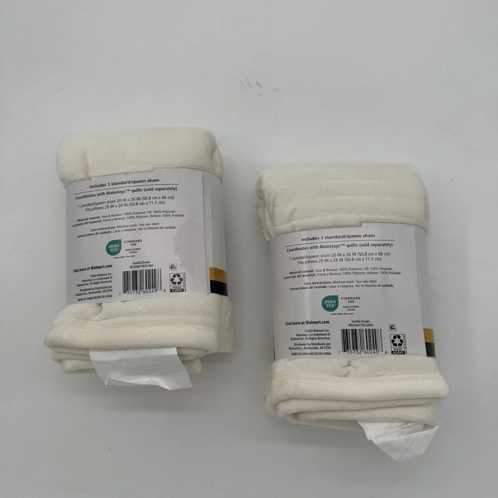 Mainstays‎ Channel Stitch Velvet Pillow Sham Lot 2 Standard Queen Vanilla Cream